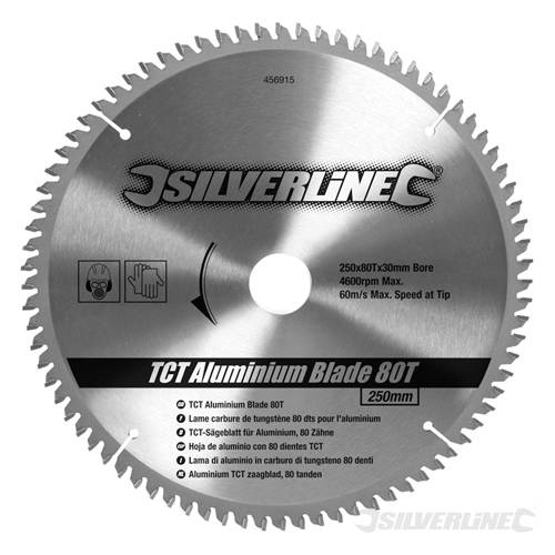 Silverline 456915 TCT Aluminium Blade 80T 250 x 30 - 25, 20, 16mm rings - SIL456915 