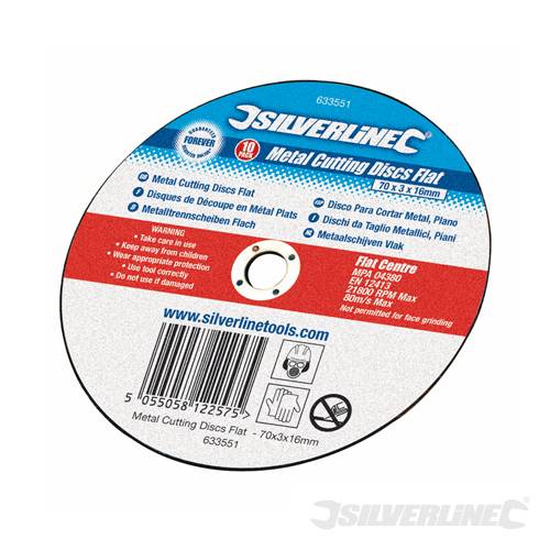 Silverline 633551 Metal Cutting Discs Flat 10pk 70 x 3 x 10mm - SIL633551 - DISCONTINUED 