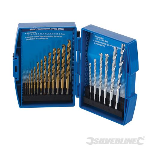 Silverline 633805 HSS Titanium and TCT Masonry Drill Bit Set 19pce - SIL633805 