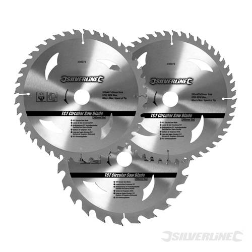 Silverline 749249 TCT Circular Saw Blades 24, 40, 48T 3pk 200 x 30 - 25, 18, 16mm rings - SIL749249 