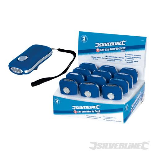 Silverline 756864 Soft-Grip 3 LED Wind-Up Torch Display Box 12 piece - SIL756864 