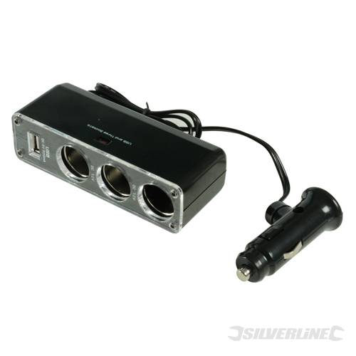 Silverline 892835 Car Cigarette Lighter Splitter + USB Adaptor 12V Output - SIL892835 