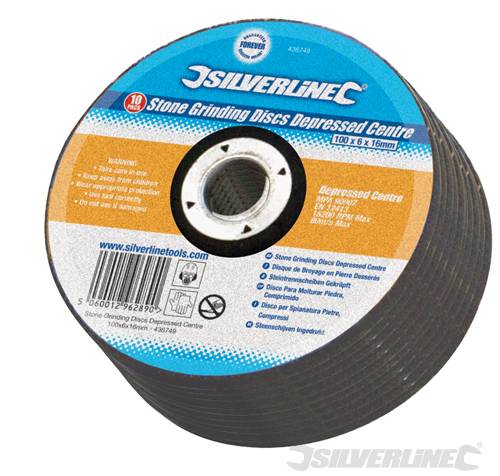 Silverline 934110 Stone Grinding Discs Depressed Centre 10pk 115 x 6 x 22.2mm - SIL934110 