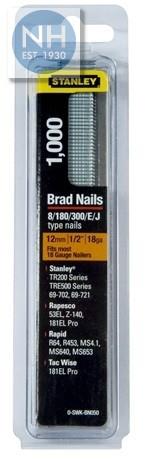 Stanley 0SWKBN050 Brad Nails 12mm 18 Gauge 1000 Pack - STA0SWKBN050 