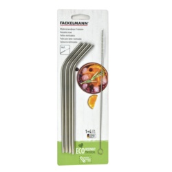 Fackelmann Stainless Steel Straw Set 4 - Curved - STX-102853 