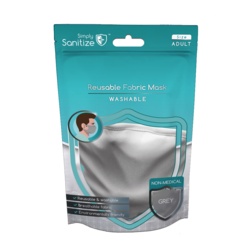 Simply Sanitize Reusable Fabric Facemask - Grey - Single - STX-103313 