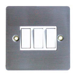 Dencon 10a 3 gang 2 way switch Satin Stainless Steel - STX-115834 