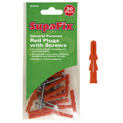 SupaFix General Purpose Plugs with Screws - Red Pack 20 - STX-155184 