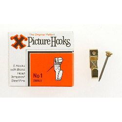 X Original Patent Steel Picture Hooks - Brass Plated (Box Pack) - No.1 - STX-317433 