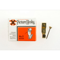 X Original Patent Steel Picture Hooks - Brass Plated (Box Pack) - No.2 - STX-317440 