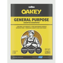 Oakey General Purpose Sandpaper 5 Pack - Assorted - (1 x C, 2 x M, 2 x F) 280 x 230mm - STX-335877 