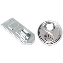 Sterling Heavy Security Disc Padlock & 120mm Disc Padlock Specific Hasp & Staple Solution Pack - 70mm - STX-338045 