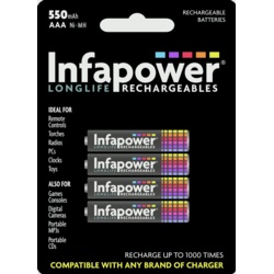 Infapower AAA 550mah Nimh Rechargeable Batteries - Pack 4 - STX-340919 