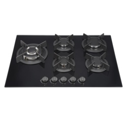 Kitchenplus Gas Burners On Black Glass Hob - 5 Burner - 700mm - STX-344172 