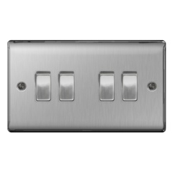 BG Brushed Steel 10ax Plate Switch 2 Way - 4 Gang - STX-346034 