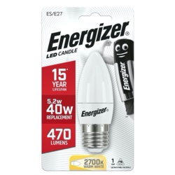Energizer E27 Warm White Blister Pack Candle - 5.9w - STX-346131 
