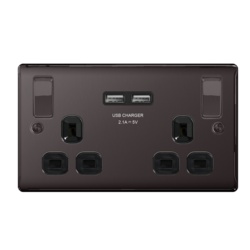 BG 13a 2 Gang Switch Socket & USB - Black Nickel With Black Inserts - STX-347049 