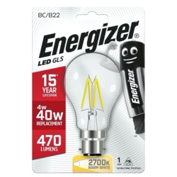 Energizer Filament LED GLS 470lm B22 Warm White BC - 4.3w - STX-348082 