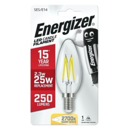 Energizer Filament LED Candle Bulb 250lm E14 Warm White SES - 2.4w - STX-348086 