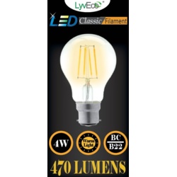 Lyveco BC Clear LED 4 Filament 470 Lumens GLS 2700K - 4 Watt - STX-355241 