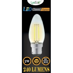 Lyveco BC Clear LED 2 Filament 240 Lumens Candle 2700K - 2 Watt - STX-355248 