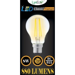 Lyveco BC Clear LED 8 Filament 880 Lumens Gls Dimmable 2700K - 8 Watt - STX-355254 