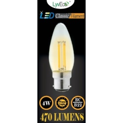 Lyveco BC Candle Clear LED 4 Filament 470 Lumens Dimmable 2700K - 4 Watt - STX-355256 