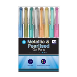 A Star Metallic & Pearlised Gel Pens - Pack 8 - STX-355569 