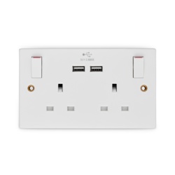 Securlec White Two Gang Switched Socket - With 2 x USB - STX-355831 