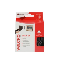VELCRO® Brand Stick On Tape - 20mm x 2.5m Black - STX-358005 