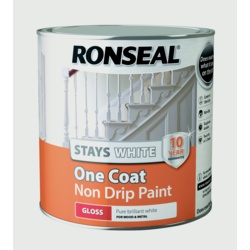 Ronseal Stays White One Coat Non Drip Paint - White Gloss 2.5L - STX-359213 