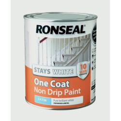 Ronseal Stays White One Coat Non Drip Paint - White Satin 750ml - STX-359214 
