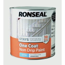 Ronseal Stays White One Coat Non Drip Paint - White Satin 2.5L - STX-359215 