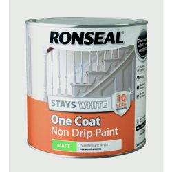 Ronseal Stays White One Coat Non Drip Paint - White Matt 2.5L - STX-359217 