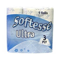 Softesse 3 Ply Ultra White Toilet Rolls - 9 Pack - STX-365877 