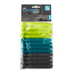JVL 24 Pack Plastic Dolly Pegs - Turquoise/Lime/Grey - STX-368049 