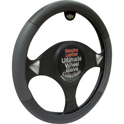 Streetwize Steering Wheel Glove - Black/Grey Genuine Leather - STX-530170 
