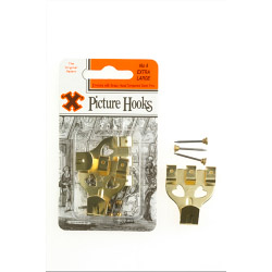 X Original Patent Steel Picture Hooks - Brass Plated (Blister Pack) - No. 4 - STX-677058 