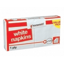 Homemaid Kitchenware White Napkins - 1 PLY Pack 125 - STX-792041 