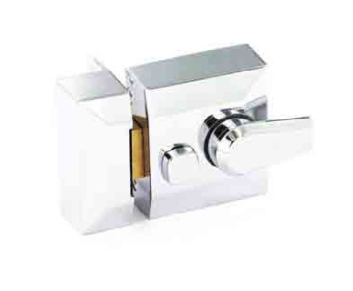 Chrome double locking nightlatch + Chrome cylinder Narrow - S1729