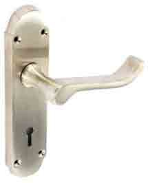 Brushed Nickel shaped lock handles 170mm - S2730