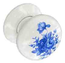 Ceramic door knobs White / Blue flower 60mm - S3283