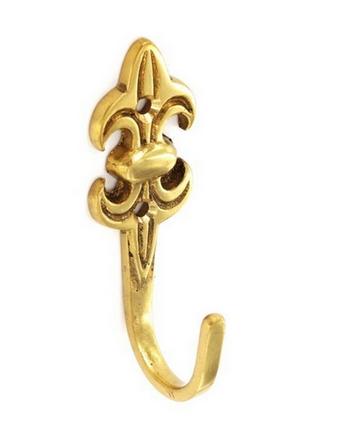 Brass tieback hooks fleur-de-lis 75mm - S6546