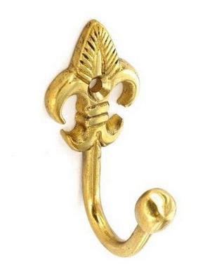 Brass tieback hooks fleur-de-lis/ball end 60mm - S6549