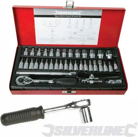 Silverline - 38PCE 1/4INCH DRIVE METRIC SOCKET WRENCH SET - 633493