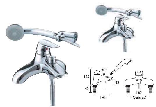 Sirrus - Nimbus Deck Bath Shower Mixer Plain Lever with Kit - TNP30CP-K