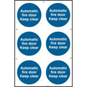 ASEC "Automatic Fire Door Keep Clear" 200mm X 300mm PVC Self Adhesive Sign - 6 Per Sheet - 157 