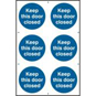 ASEC "Keep This Door Closed" 200mm X 300mm PVC Self Adhesive Sign - 6 Per Sheet - 260 