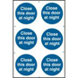 ASEC "Close This Door At Night" 200mm X 300mm PVC Self Adhesive Sign - 6 Per Sheet - 262 
