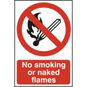 ASEC "No Smoking Or Naked Flames" 200mm X 300mm PVC Self Adhesive Sign - 1 Per Sheet - 555 